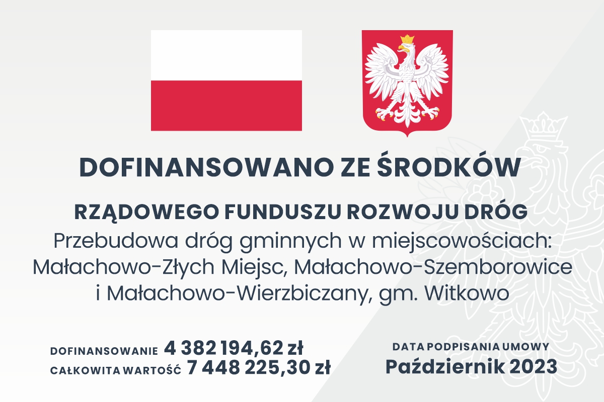 „Przebudowa dróg gminnych w miejscowościach: Małachowo-Złych Miejsc, Małachowo-Szemborowice i Małachowo-Wierzbiczany, gm. Witkowo”