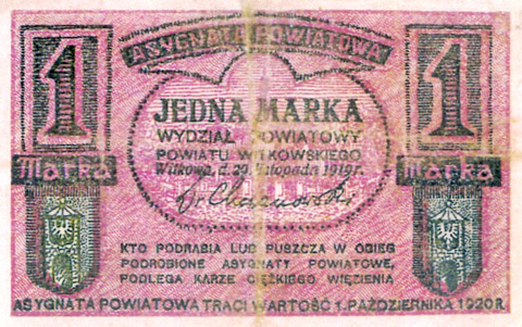 Banknot wyemitowany przez Powiat Witkowski w 1919 r.