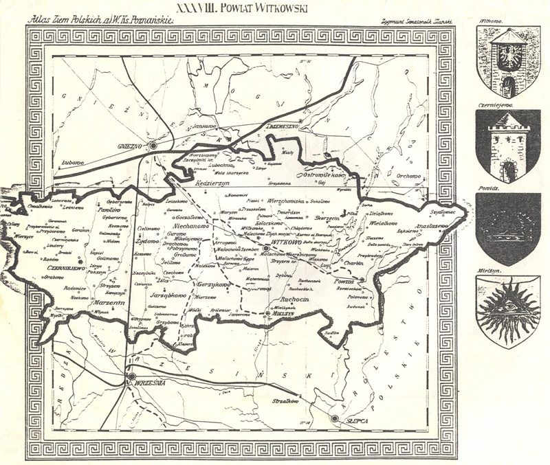 Mapa Powiatu Witkowskiego z okresu Wielkiego Księstwa Poznańskiego (1815-1848)